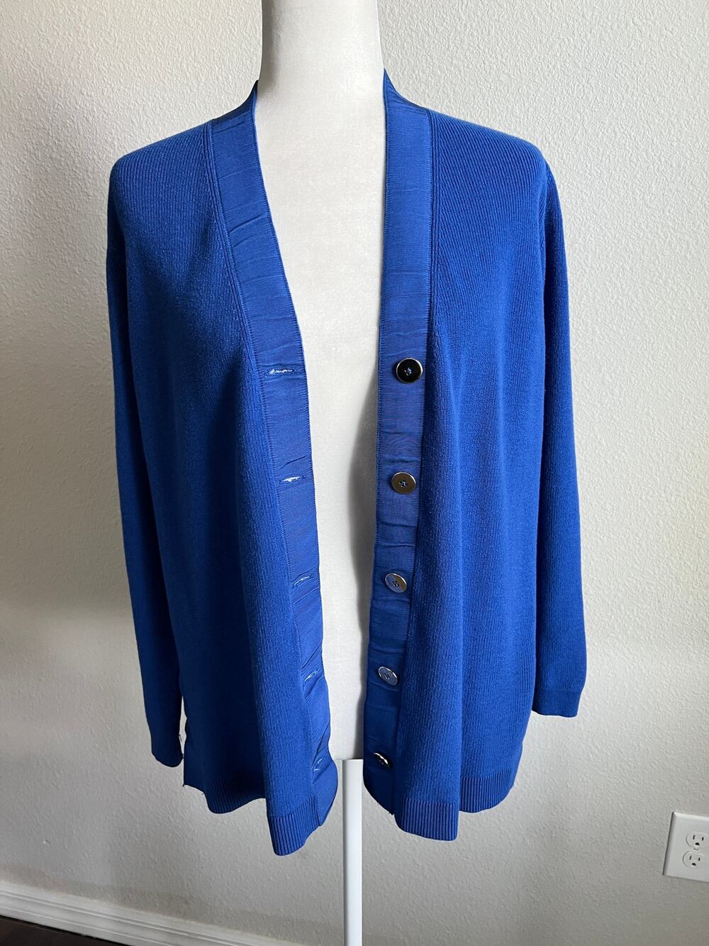 Gretchen Scott Grosgrain Heaven Royal Blue Cardigan Women's XL Classic Preppy